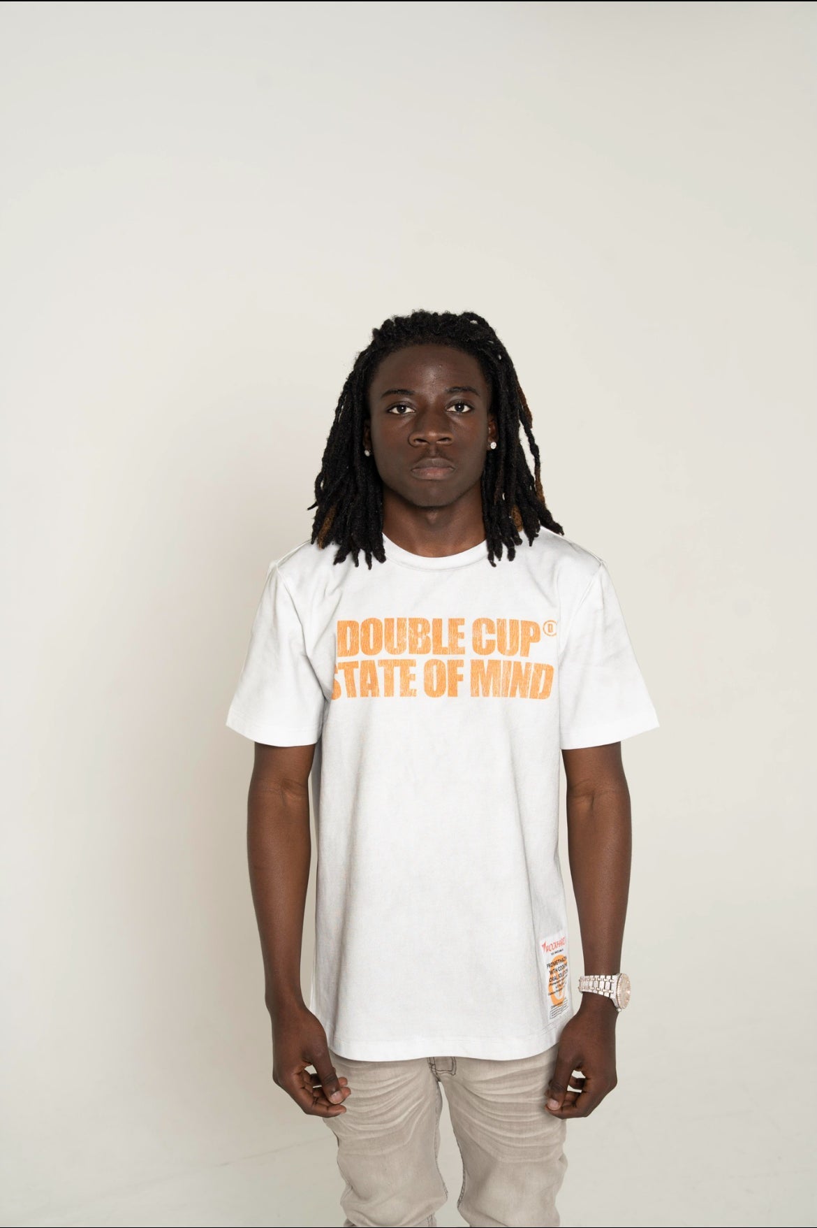 DOUBLE CUP STATE OF MIND WHITE AND ORANGE TEE