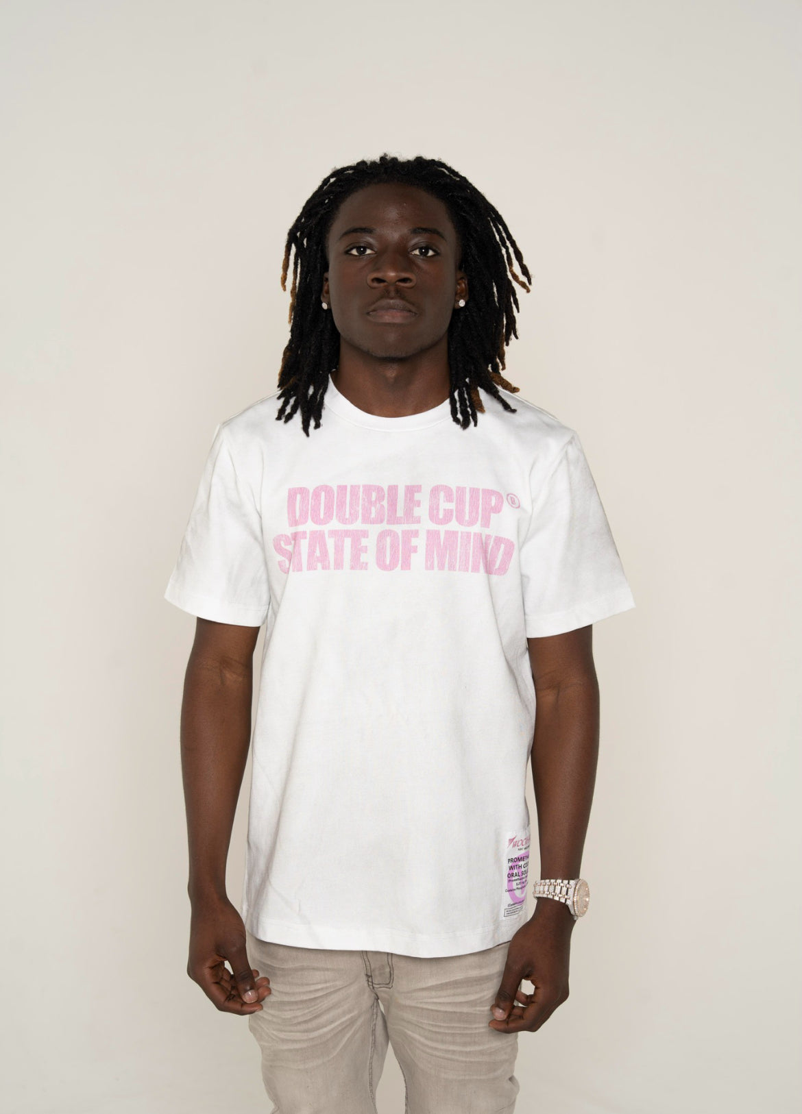 DOUBLE CUP STATE OF MIND WHITE AND PINK TEE